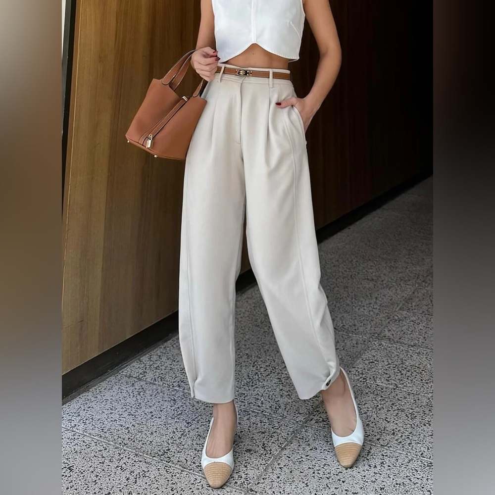 Commense Pleated Barrel Leg Cropped Pants - size Small